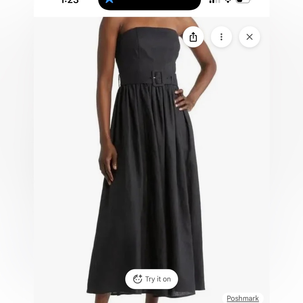 & Other Stories Black linen belted Strapless Dress